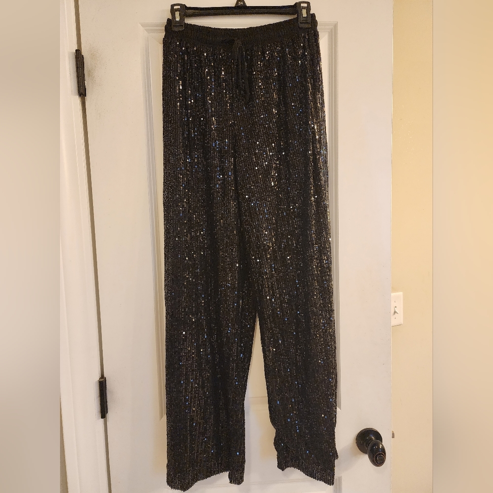 Black Sequin Wide Leg Pants